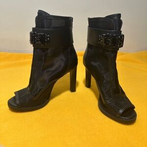 Karl Lagerfeld Black Blayze Embellished Strap Peep Toe Shooties Women size 7.5